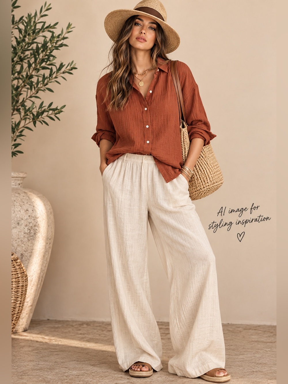 Kate Hill Silk Linen Blend Rust Textured Button Front Tunic Blouse L